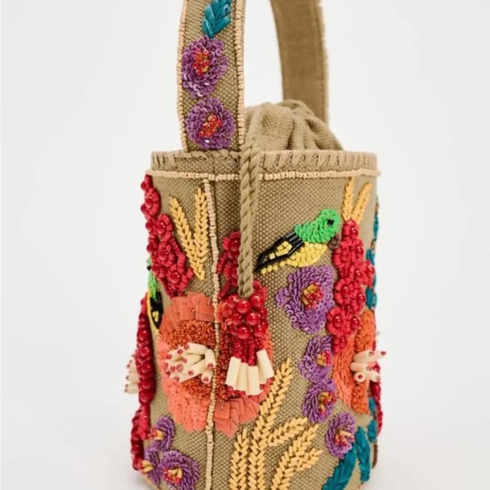 NWT ZARA BEADED BASKET BAG - Picture 6 of 16